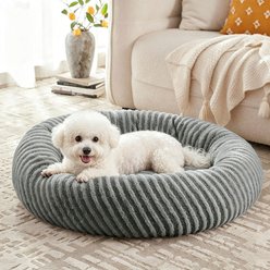 MIXJOY Calming Donut Cuddler Dog & Cat Bed with a comfortable Plush Rabbit-fur Removable Cover, Light Gray, Large