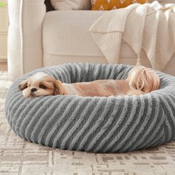 MIXJOY Calming Donut Cuddler Dog & Cat Bed with a comfortable Plush Rabbit-fur Removable Cover, Light Gray, Medium