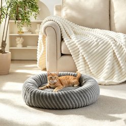 MIXJOY Calming Donut Cuddler Dog & Cat Bed with a comfortable Plush Rabbit-fur Removable Cover, Light Gray, Small