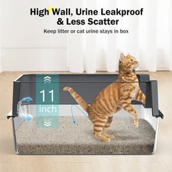 MIXJOY Open-Top Stainless Steel Cat Litter Box with Litter Mat & Scoop, Dark Grey slide 2 of 7