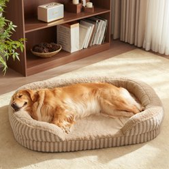 MIXJOY Orthopedic Bolster Non-Slip Oval Dog Sofa Bed with Removable Rabbit-Fur Cover, Brown, X-Large