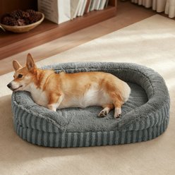 MIXJOY Orthopedic Bolster Non-Slip Oval Dog Sofa Bed with Removable Rabbit-Fur Cover, Dark Gray, Large
