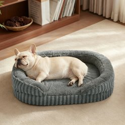 MIXJOY Orthopedic Bolster Non-Slip Oval Dog Sofa Bed with Removable Rabbit-Fur Cover, Dark Gray, Medium