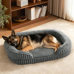 MIXJOY Orthopedic Bolster Non-Slip Oval Dog Sofa Bed with Removable Rabbit-Fur Cover, Dark Gray, XX-Large