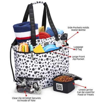 Show full view: Mobile Dog Gear Dogssentials Tote Travel Bag, Black & White Paw Print slide 4 of 7