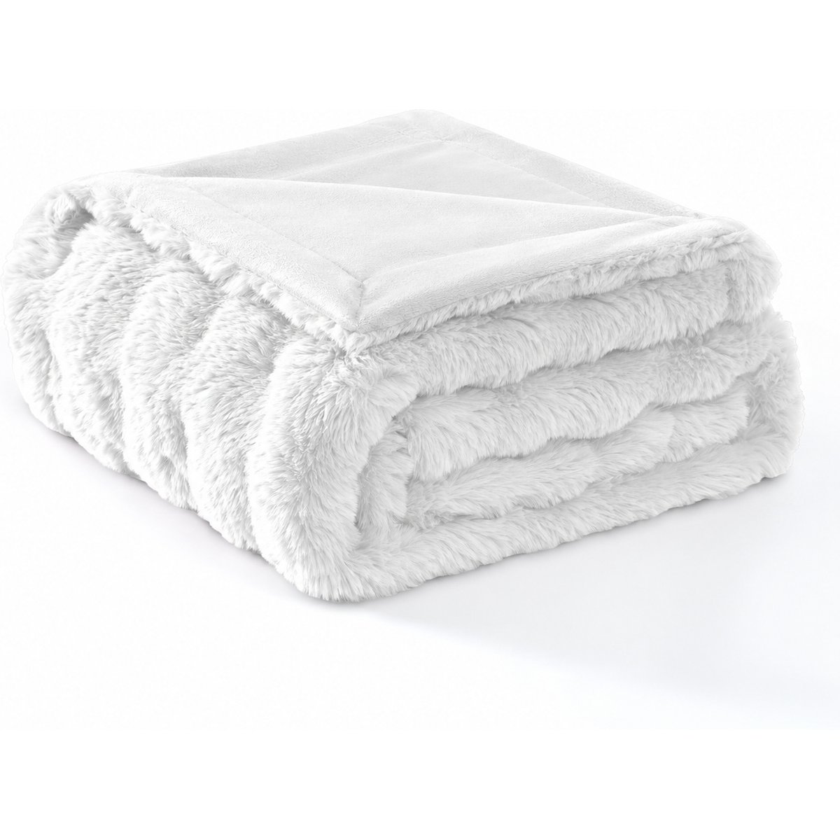 MODERN THREADS Water-Resistant Faux Rabbit Fur Ultra-Soft Plush Couch Blanket for Dogs & Cats, White, Medium