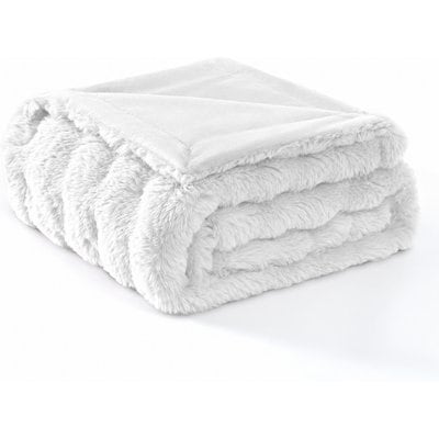 MODERN THREADS MODERN THREADS Water-Resistant Faux Rabbit Fur Ultra-Soft Plush Couch Blanket for Dogs & Cats, White, Medium