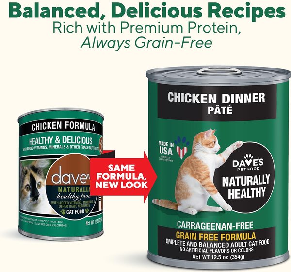 Dave's Pet Food Naturally Healthy Grain-Free Chicken & Whitefish Dinner Wet Canned Cat Food Pate