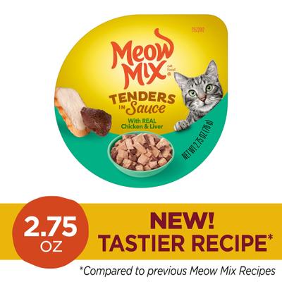 Show full view: Meow Mix Tenders in Sauce with Real Chicken & Liver Wet Cat Food, 2.75-oz cup, case of 12 slide 3 of 10