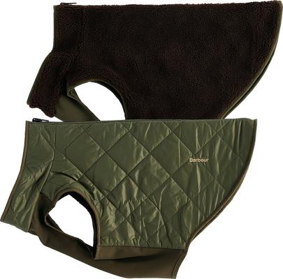 Show full view: Barbour Reversible Quilt/Borg Fleece Dog Coat, Olive/Brown, Medium slide 3 of 4