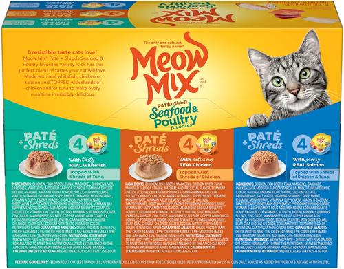 Show full view: Meow Mix Pate Toppers Seafood & Poultry Variety Pack Cat Food, 2.75-oz cup, case of 12 slide 4 of 10