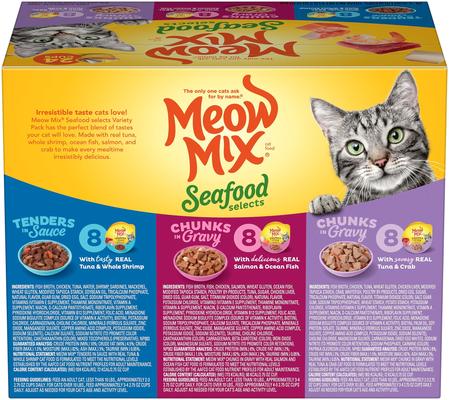 Show full view: Meow Mix Seafood Selects Variety Pack Wet Cat Food, 2.75-oz cup, case of 24 slide 4 of 11