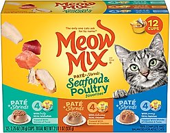 Meow Mix Pate Toppers Seafood & Poultry Variety Pack Cat Food Trays, 2.75-oz tray, case of 12