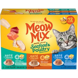 Meow Mix Pate Toppers Seafood & Poultry Variety Pack Cat Food, 2.75-oz cup, case of 12