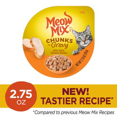 Show full view: Meow Mix Chunks in Gravy with Real Chicken Breast Wet Cat Food, 2.75-oz cup, case of 12 slide 3 of 11