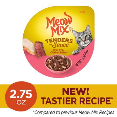 Show full view: Meow Mix Tenders in Sauce with Real Chicken & Beef Wet Cat Food, 2.75-oz cup, case of 12 slide 3 of 10