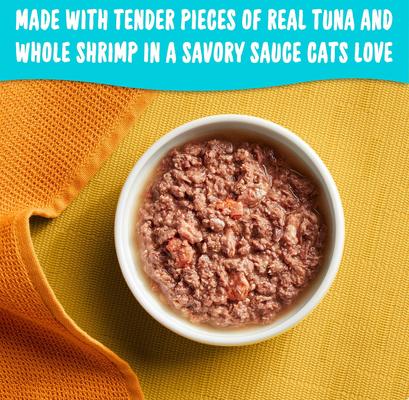 MEOW MIX Tender Favorites with Real Tuna Whole Shrimp in Sauce