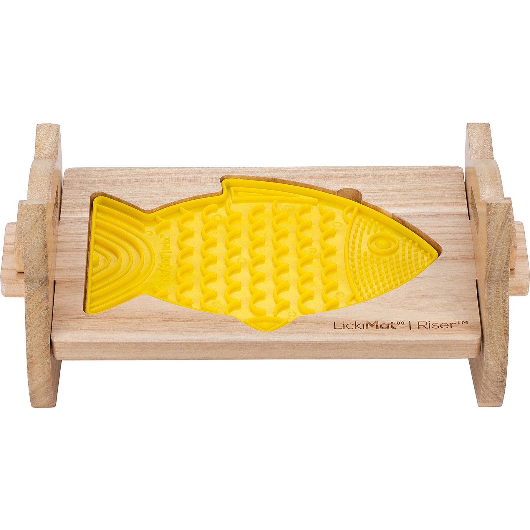 LickiMat LickiMat Riser with Felix Non-Skid Wood Cat Elevated Bowl, Yellow