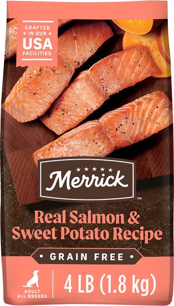 MERRICK Grain Free Real Salmon Sweet Potato Recipe Dry Dog Food 4 lb bag Chewy