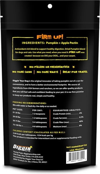 DIGGIN YOUR DOG Firm Up Pumpkin Digestive Aid Powder Supplement for Dogs Cats 4 oz bag Chewy