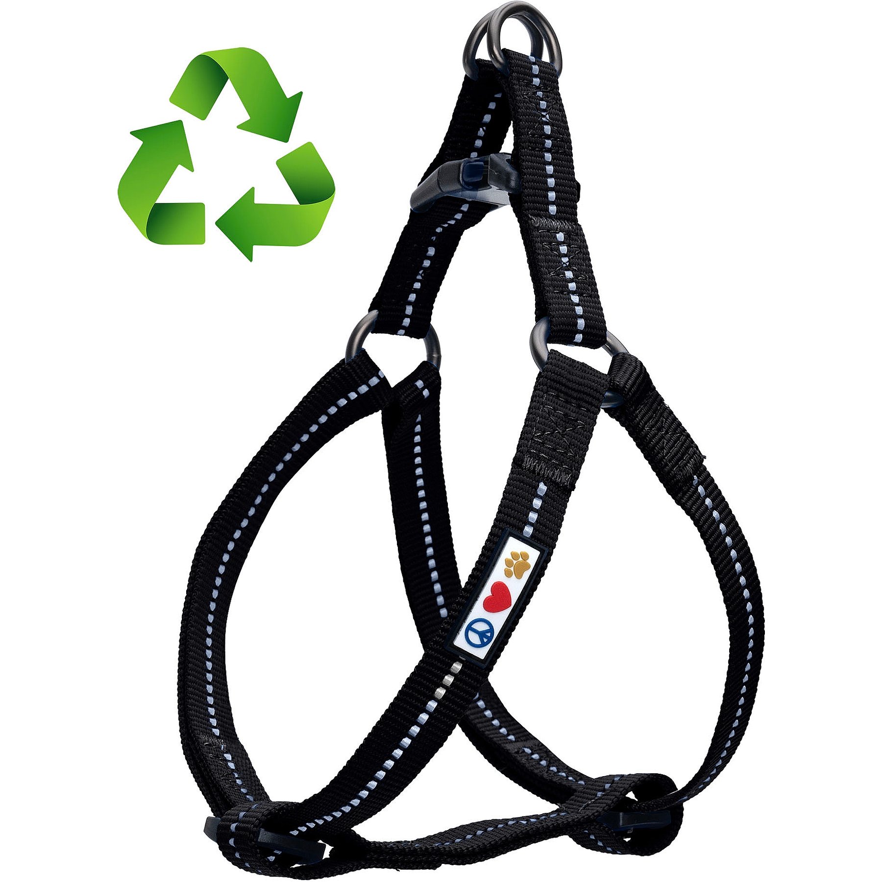 Pawtitas Recycled Reflective Dog Harness, Black, Medium: 20 to 28-in chest