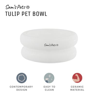 Show full view: Sam's Pets Tall Tulip Glossy Non-Skid Ceramic Dog & Cat Bowl, 350-mL, White slide 7 of 11