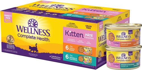 Show full view: Wellness Complete Health Natural Grain-Free Deboned Chicken & Chicken Meal Dry Kitten Food + Kitten Variety Pack Grain-Free Canned Cat Food slide 6 of 9