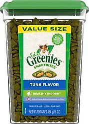 Greenies Feline SmartBites Healthy Indoor Natural Tuna Flavor Soft & Crunchy Adult Cat Treats, 16-oz tub