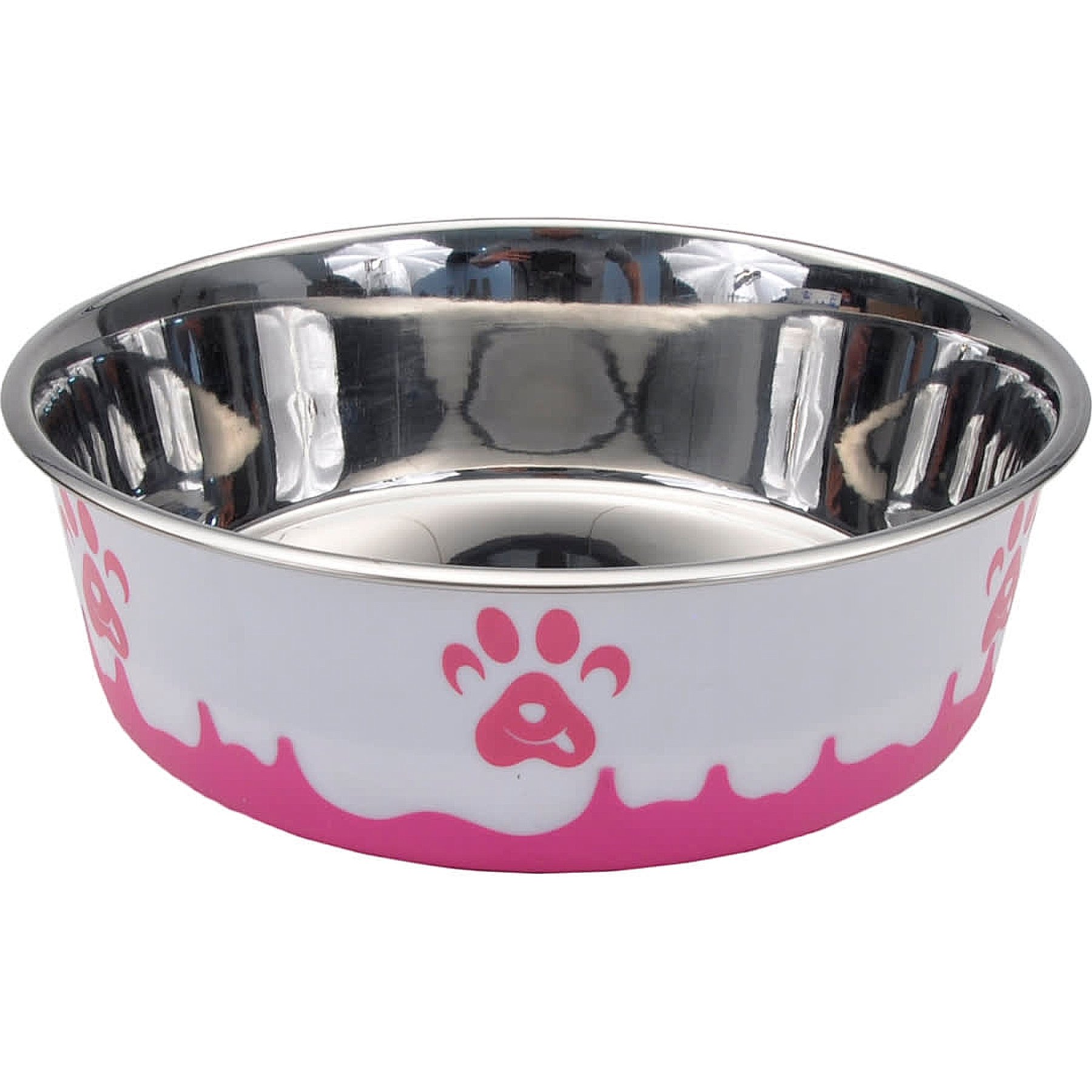 Maslow Maslow Design Series Paw Design Non-Skid Stainless Steel Dog Bowl, Pink/White, 3.5-cup