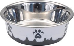 Maslow Design Series Paw Design Non-Skid Stainless Steel Dog Bowl, Grey/White, 6.75-cup