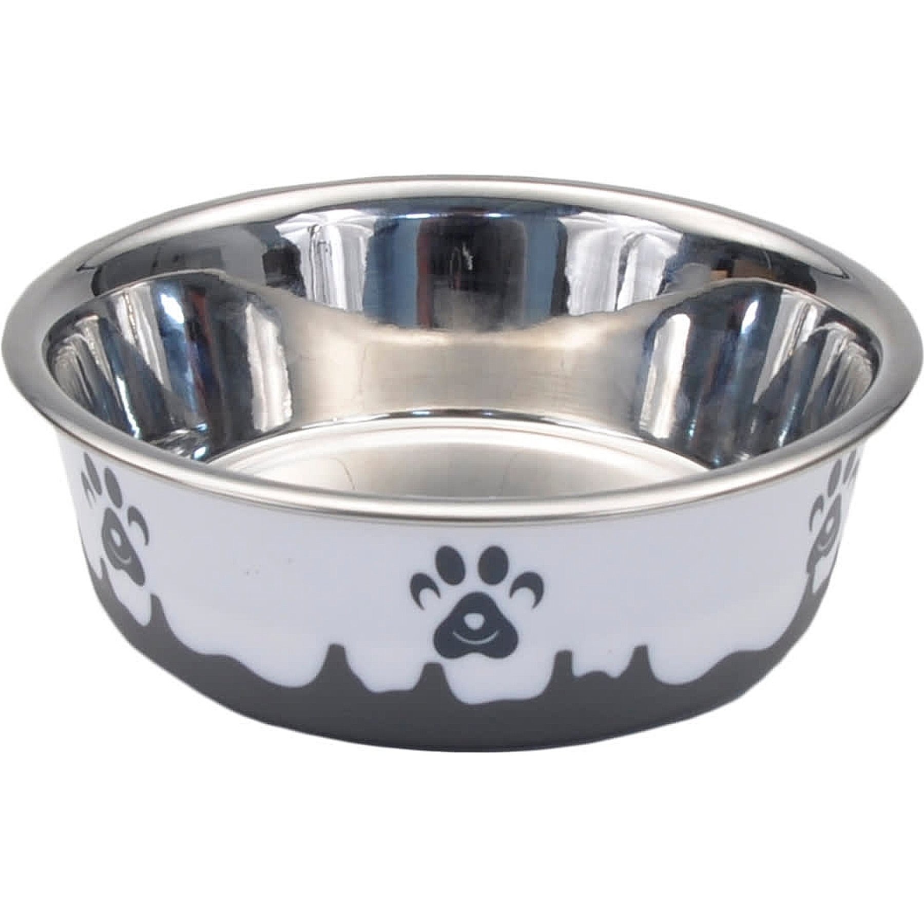 Maslow Maslow Design Series Paw Design Non-Skid Stainless Steel Dog Bowl, Grey/White, 3.5-cup