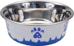 Maslow Design Series Paw Design Non-Skid Stainless Steel Dog Bowl, Blue/White, 3.5-cup