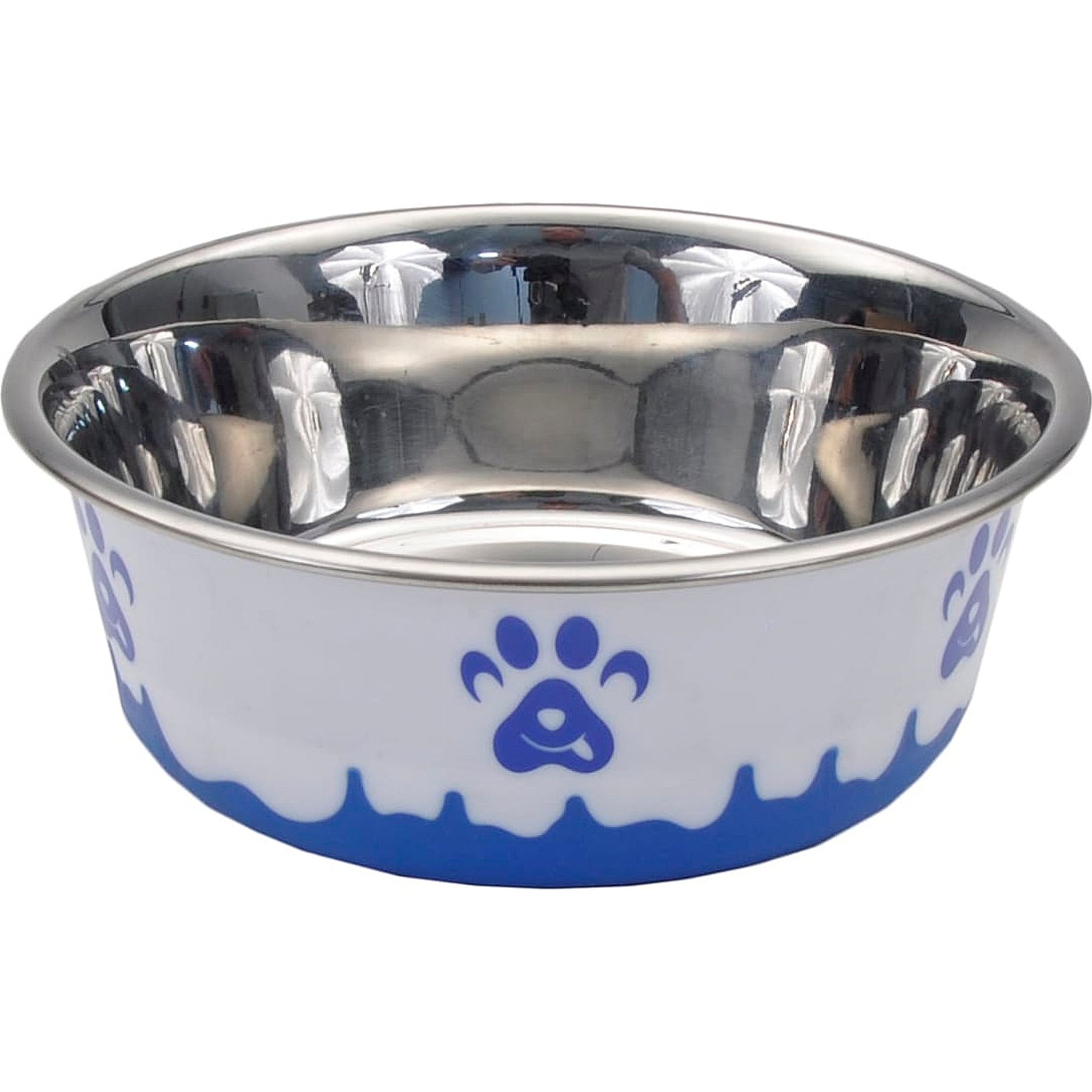 Maslow Maslow Design Series Paw Design Non-Skid Stainless Steel Dog Bowl, Blue/White, 3.5-cup