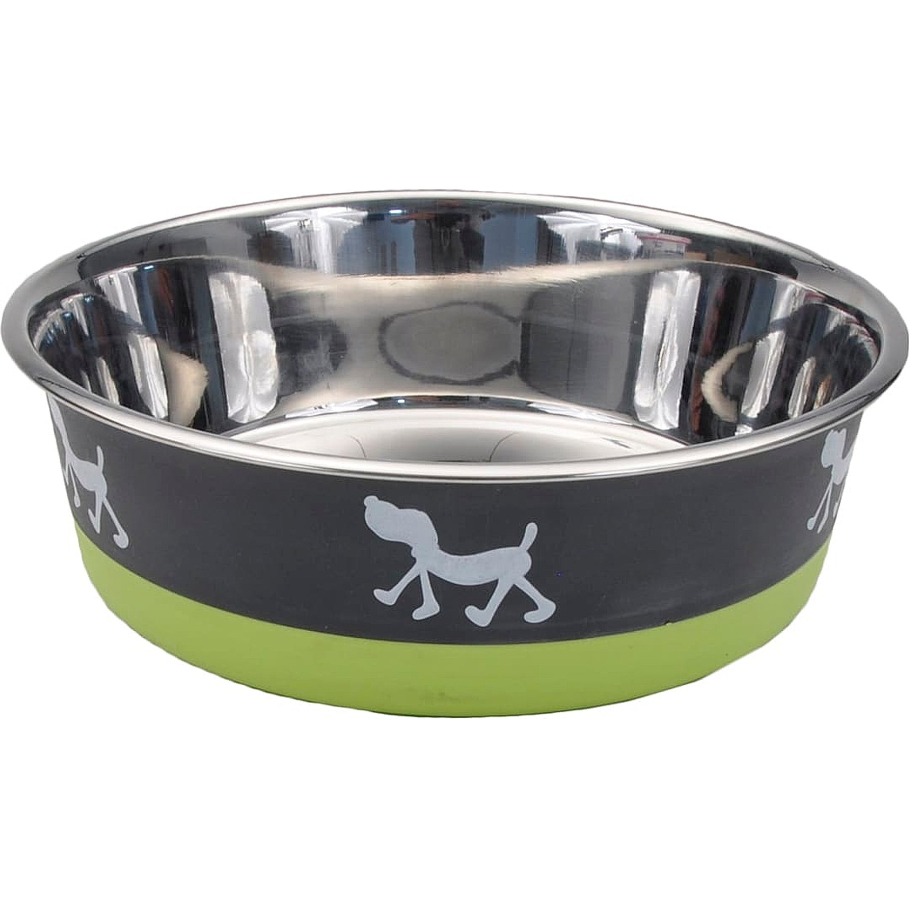 Maslow Maslow Design Series Pup Design Non-Skid Stainless Steel Dog Bowl, 6.75-cup, Green/Grey