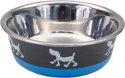 Maslow Design Series Pup Design Non-Skid Stainless Steel Dog Bowl, 6.75-cup, Blue/Grey