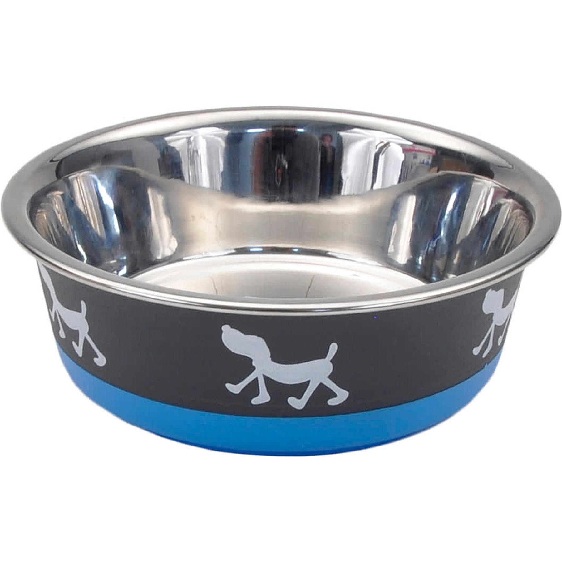 Maslow Maslow Design Series Pup Design Non-Skid Stainless Steel Dog Bowl, 6.75-cup, Blue/Grey