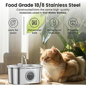 PawsPik SS-01 Stainless Steel Cat Fountain, 108.2-oz