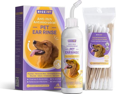 Show full view: HICC PET Antibacterial Ear Rinse with Cotton Swabs, 4-fl oz bottle + Relief Ear Finger Dog Cat & Small Pet Wipes slide 2 of 9