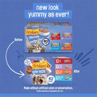 Show full view: Friskies Shreds in Gravy Variety Pack Canned Cat Food, 5.5-oz can, case of 40 slide 3 of 11