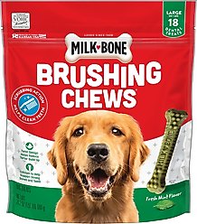 Milk-Bone Fresh Breath Brushing Chews Large Mint Flavor Daily Dental Large Dog Treats, 18 count