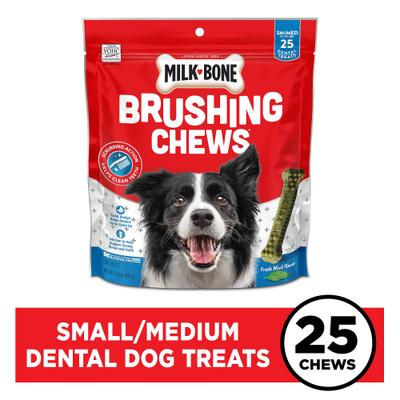 Show full view: Milk-Bone Fresh Breath Brushing Chews Small/Medium Mint Flavor Daily Dental Dog Treats, 25 count slide 3 of 11