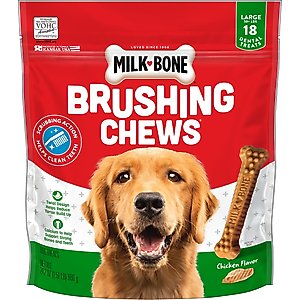 Milk-Bone Original Brushing Chews Large Chicken Flavor Daily Dental Dog Treats, 18 count