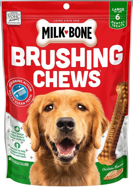 MILK BONE Original Brushing Chews Daily Dental Dog Treats Large 6 count Chewy