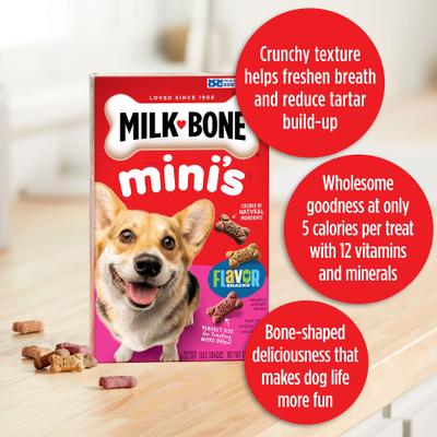 Show full view: Milk-Bone Mini's Flavor Snacks Beef, Chicken & Bacon Flavored Biscuit Dog Treats, 36-oz tub slide 6 of 11
