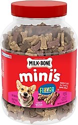Milk-Bone Mini's Flavor Snacks Beef, Chicken & Bacon Flavored Biscuit Dog Treats, 36-oz tub