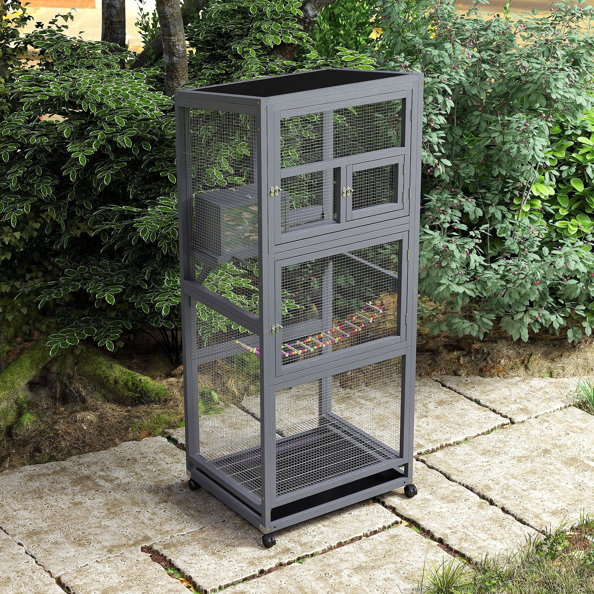 COZIWOW Aviary On Wheels Wood Bird Cage, Gray, 68in reviews