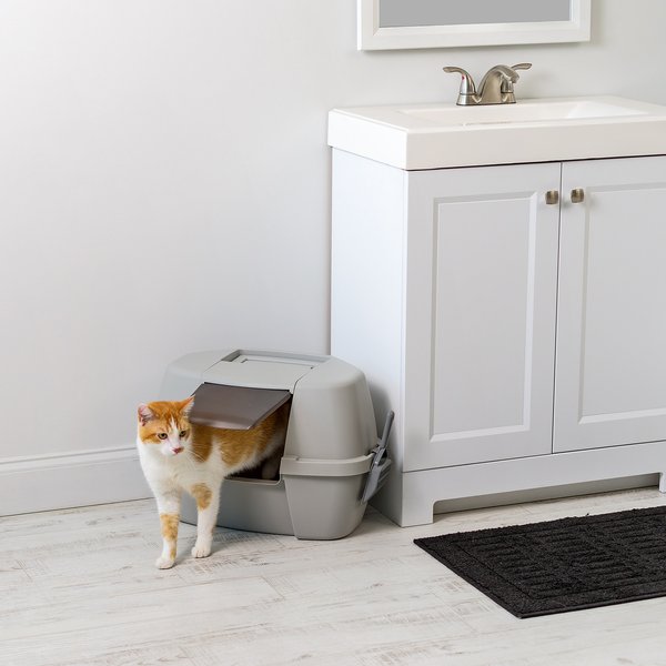 IRIS USA Portable Hooded Corner Cat Litter Box with Scoop & Handle
