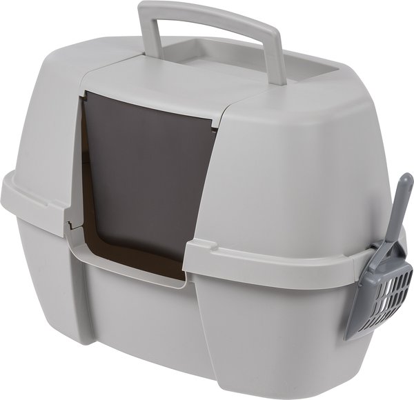 IRIS USA Portable Hooded Corner Cat Litter Box with Scoop & Handle