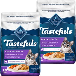 Blue Buffalo Tastefuls Chicken & Brown Rice Recipe Active Adult Dry Cat Food, 15-lb bag, bundle of 2