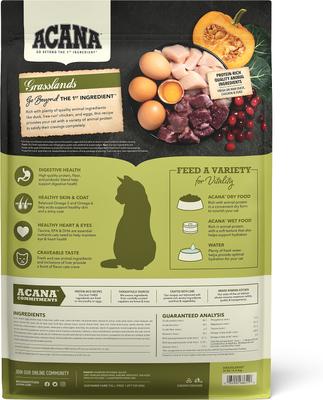 Show full view: ACANA Grasslands Chicken Duck Turkey Fish & Quail Grain-Free Dry Cat Food, 10-lb bag slide 3 of 14